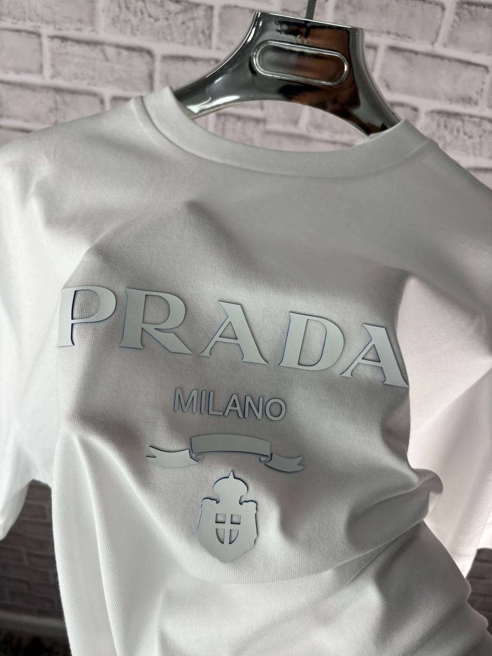 Prada Logo Embroidered Round Neck Men's T-Shirts in 2 Colors UK Replica
