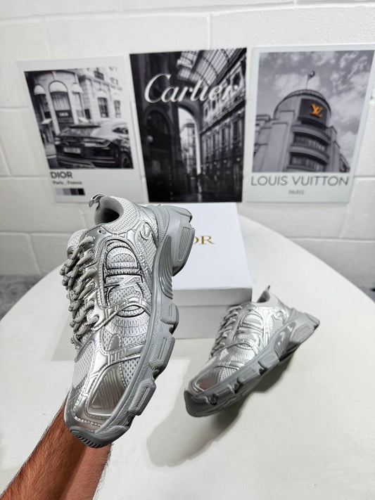 Christian Dior Chrono Sneaker Gray Mesh with Silver-Tone Laminated Womens Best Sale UK Reps AAA Quality