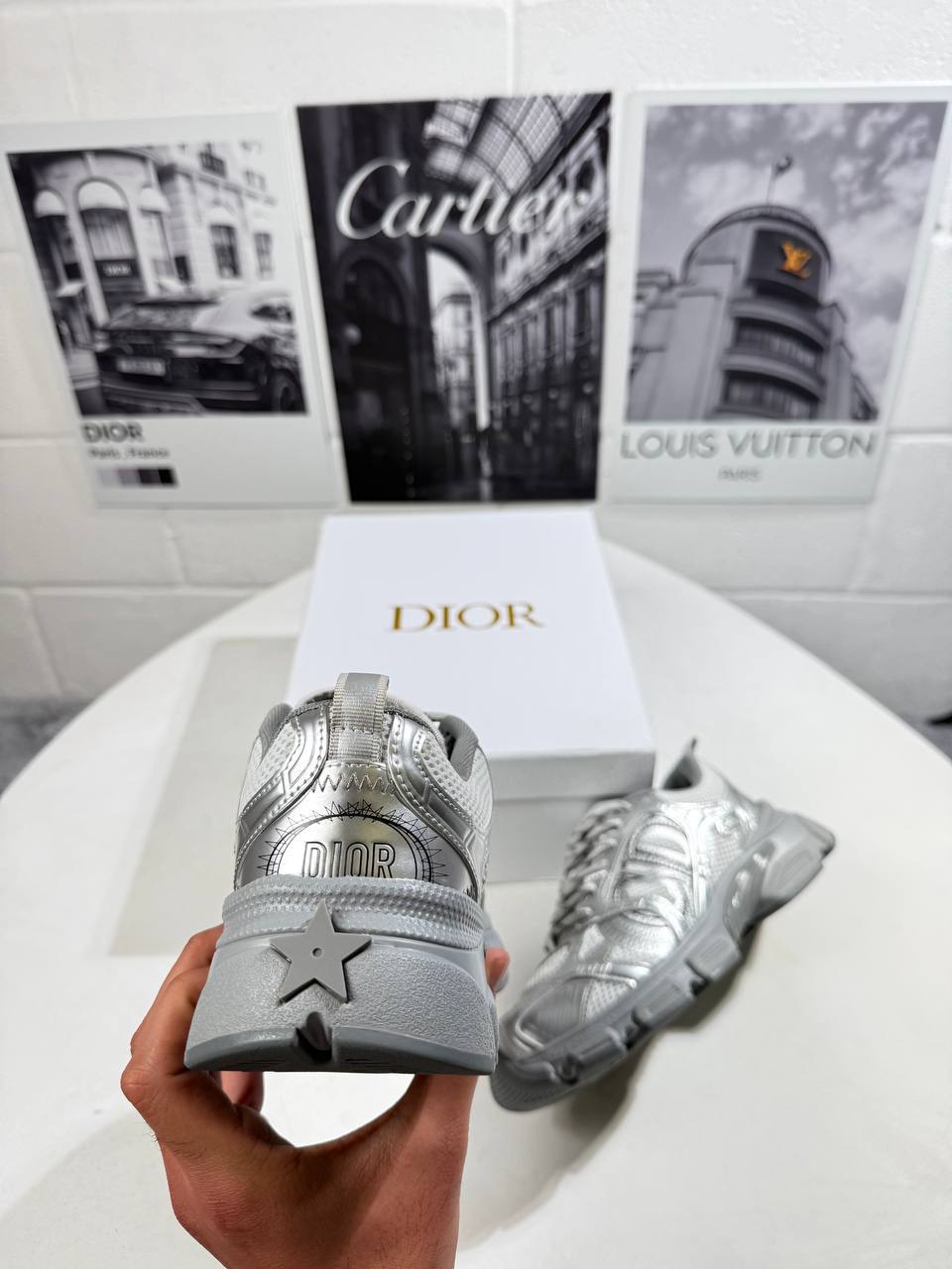 Christian Dior Chrono Sneaker Gray Mesh with Silver-Tone Laminated Womens Best Sale UK Reps AAA Quality