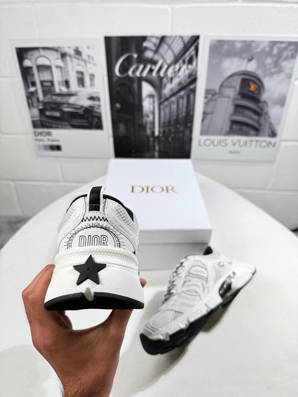 Christian Dior Chrono Sneaker Mesh with White and Black Leather-Effect Womens Best Sale UK Reps AAA Quality