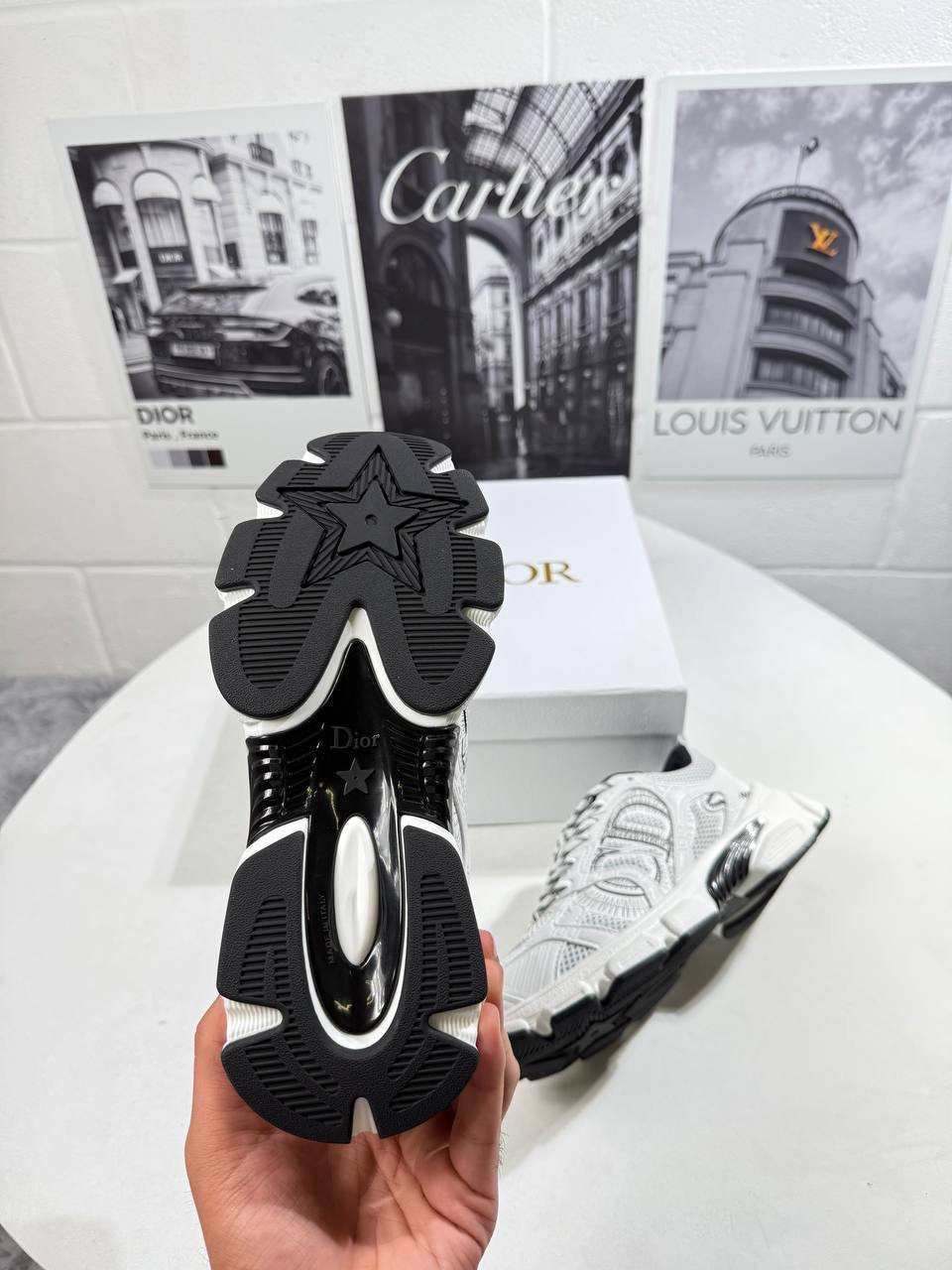 Christian Dior Chrono Sneaker Mesh with White and Black Leather-Effect Womens Best Sale UK Reps AAA Quality