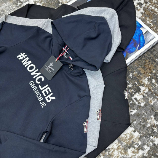 Moncler Black Mirrored Logo Cotton Hoodie Mens in Multiple Colors Best Sale UK Reps AAA Quality