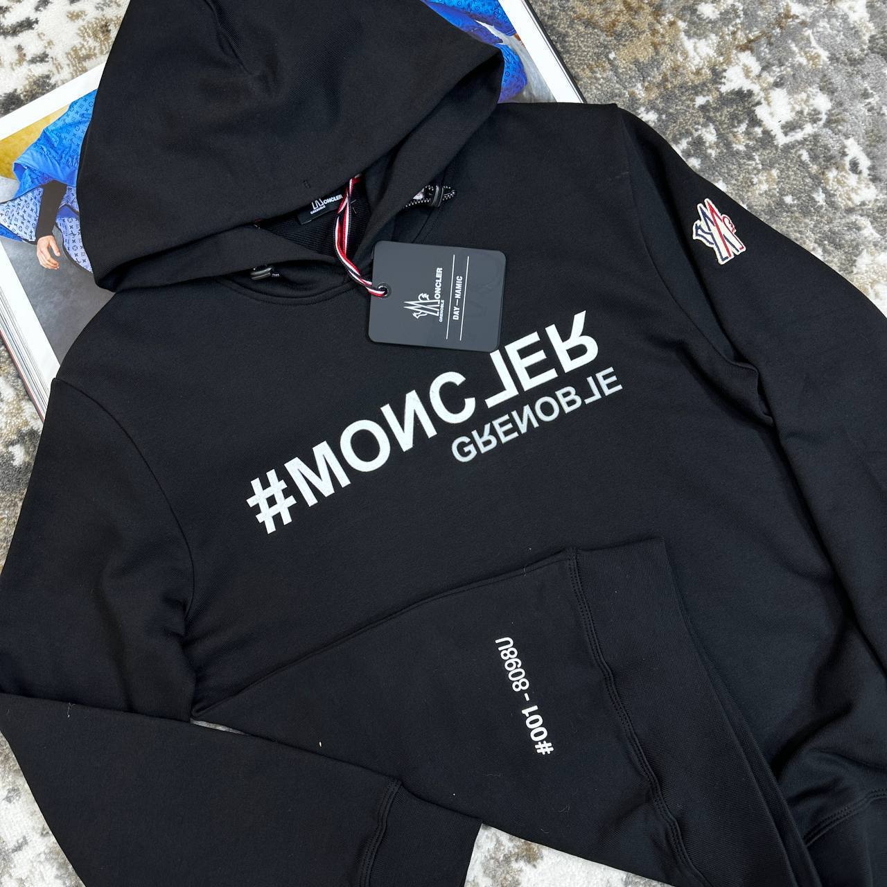 Moncler Black Mirrored Logo Cotton Hoodie Mens in Multiple Colors Best Sale UK Reps AAA Quality