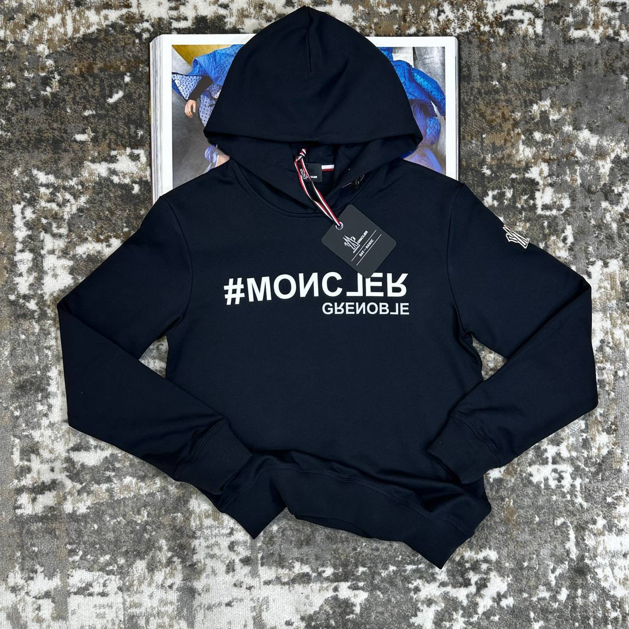 Moncler Black Mirrored Logo Cotton Hoodie Mens in Multiple Colors Best Sale UK Reps AAA Quality