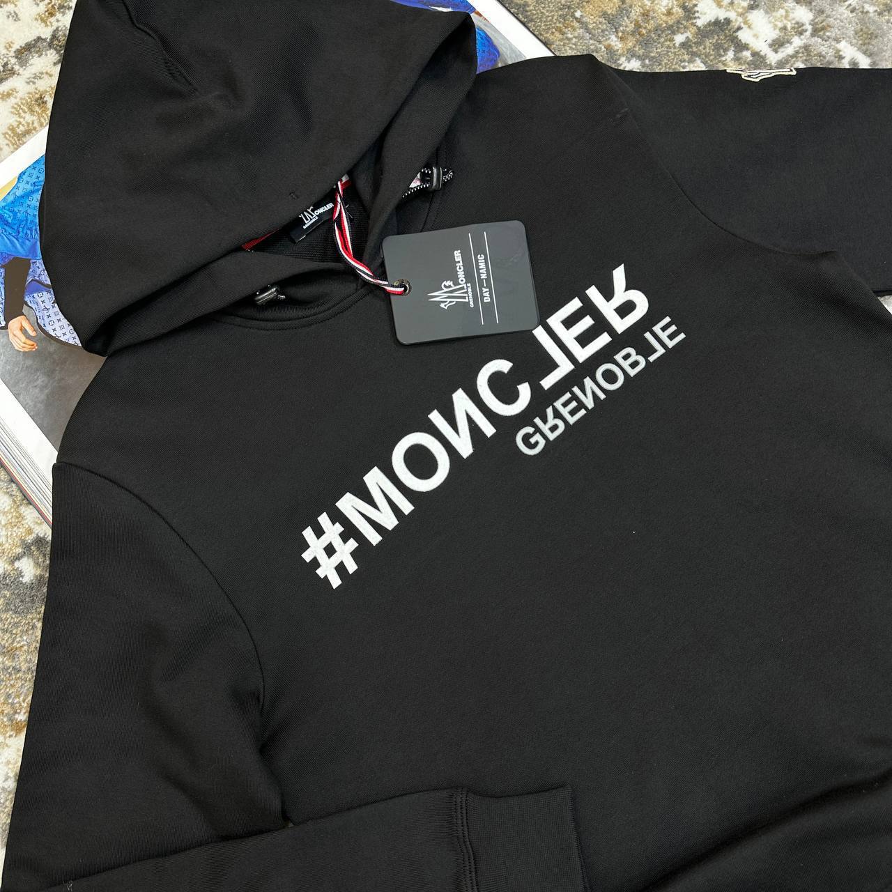 Moncler Black Mirrored Logo Cotton Hoodie Mens in Multiple Colors Best Sale UK Reps AAA Quality