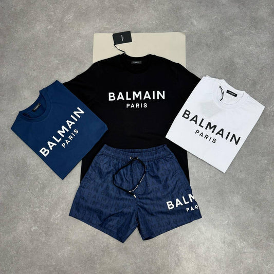 Balmain Round Neck Logo Embroidered T-Shirts & Shorts Sets Mens in Multiple Colors UK AAA Quality Fakes