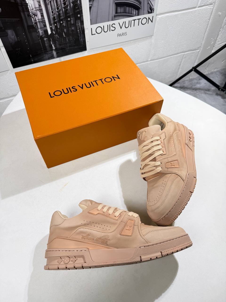 Louis Vuitton LV Trainer Distressed Triple Beige Mens Best Sale UK Reps AAA Quality