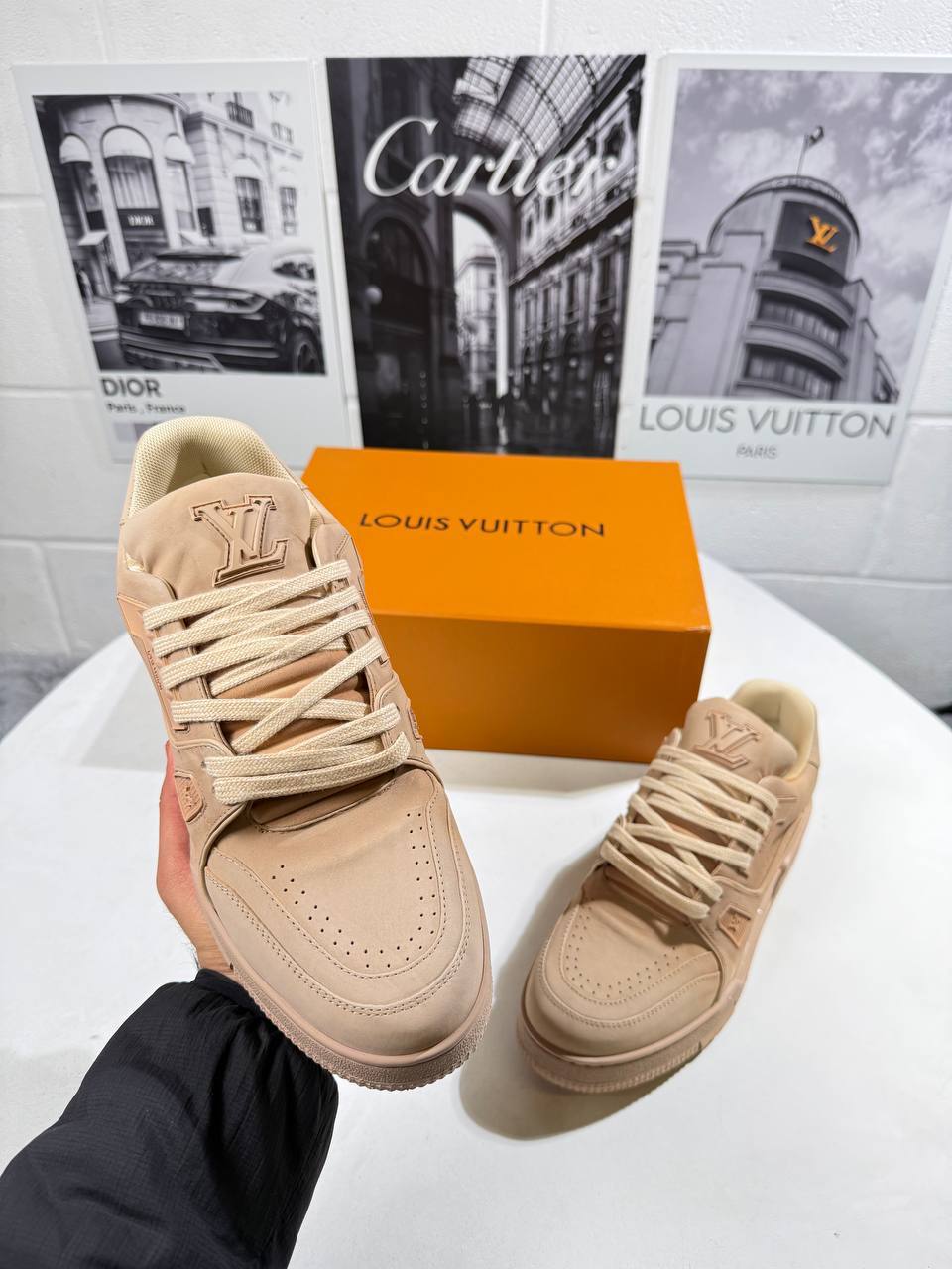 Louis Vuitton LV Trainer Distressed Triple Beige Mens Best Sale UK Reps AAA Quality