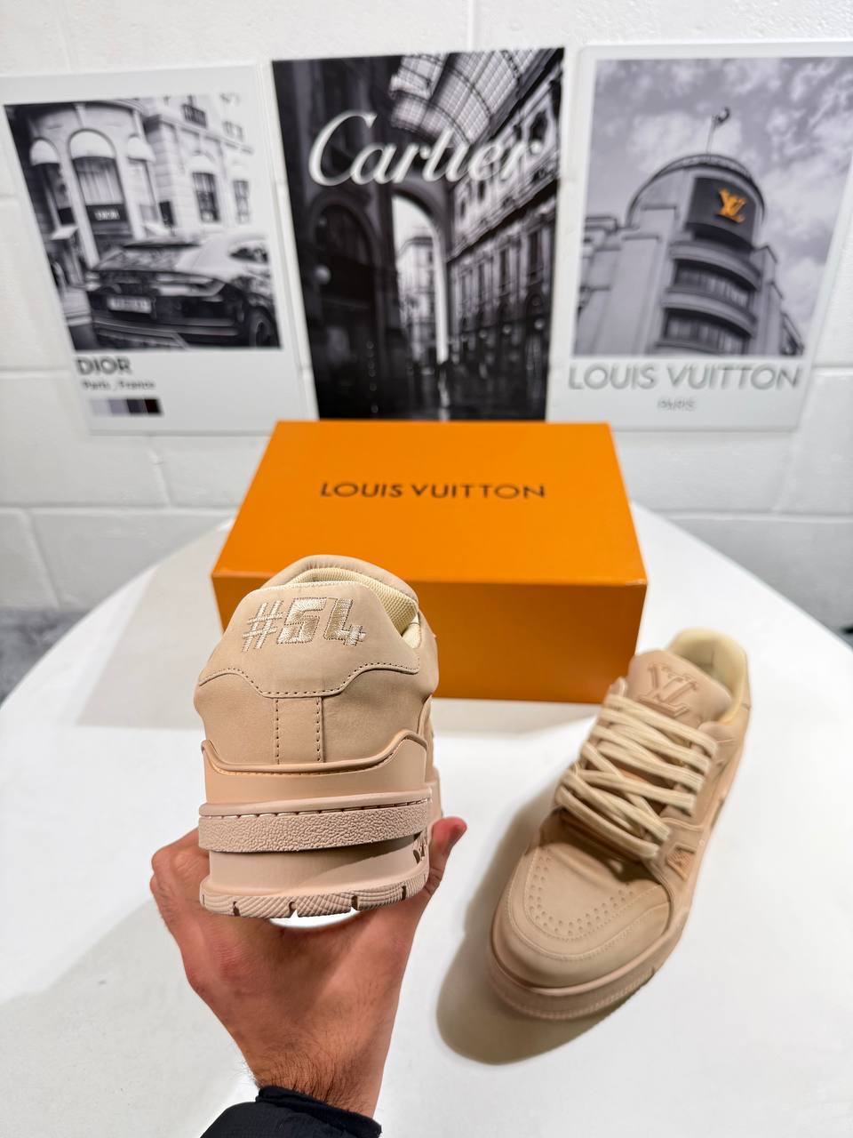 Louis Vuitton LV Trainer Distressed Triple Beige Mens Best Sale UK Reps AAA Quality