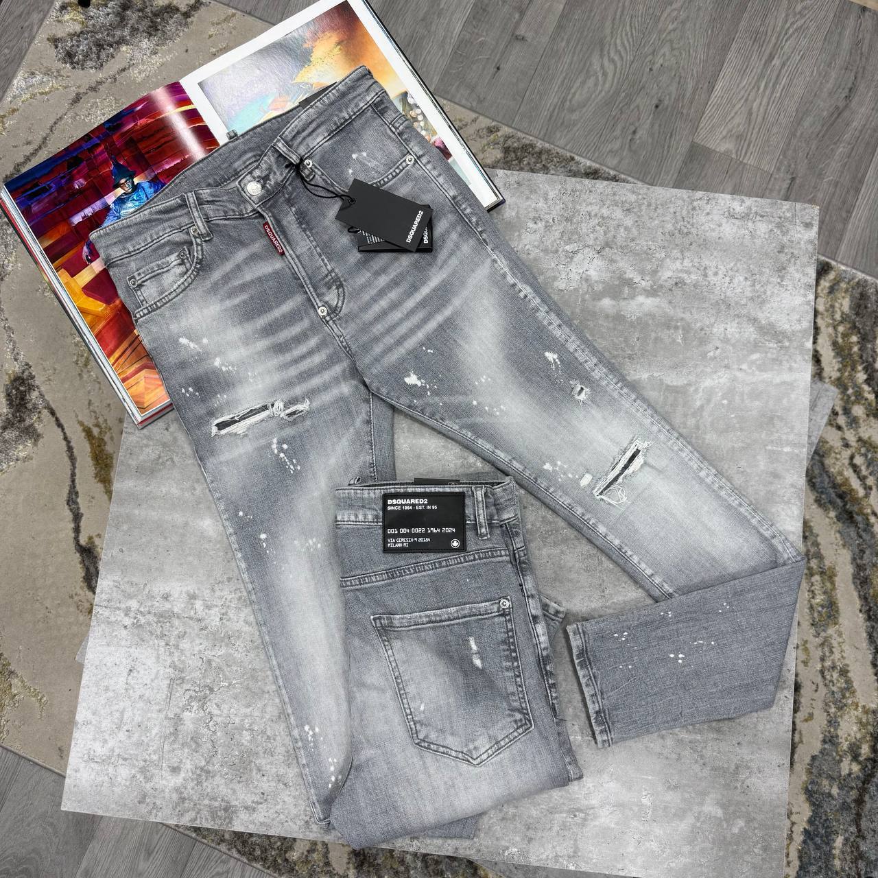 Dsquared2 DSQ2 Gray Washed Cotton Slim Casual Jeans Mens Best Sale UK Reps AAA Quality