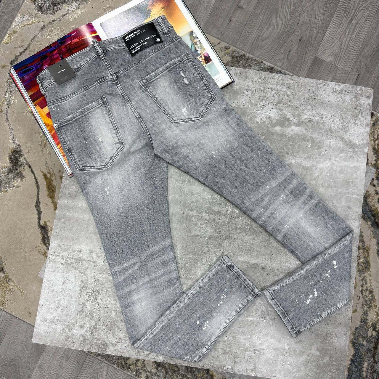 Dsquared2 DSQ2 Gray Washed Cotton Slim Casual Jeans Mens Best Sale UK Reps AAA Quality