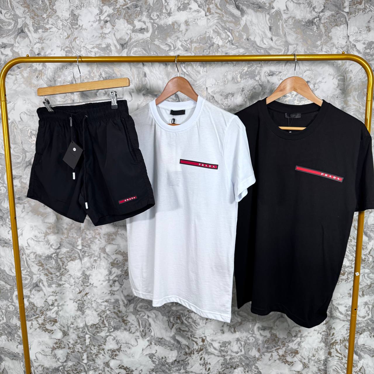 Prada Logo Short Sleeve T-Shirts & Shorts Set Mens Shorts Sleeves UK Reps AAA Quality