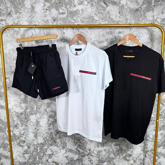 Prada Black and Red Logo Short Sleeve T-Shirts & Shorts Set Mens in Multiple Colors Shorts Sleeves UK Reps AAA Quality