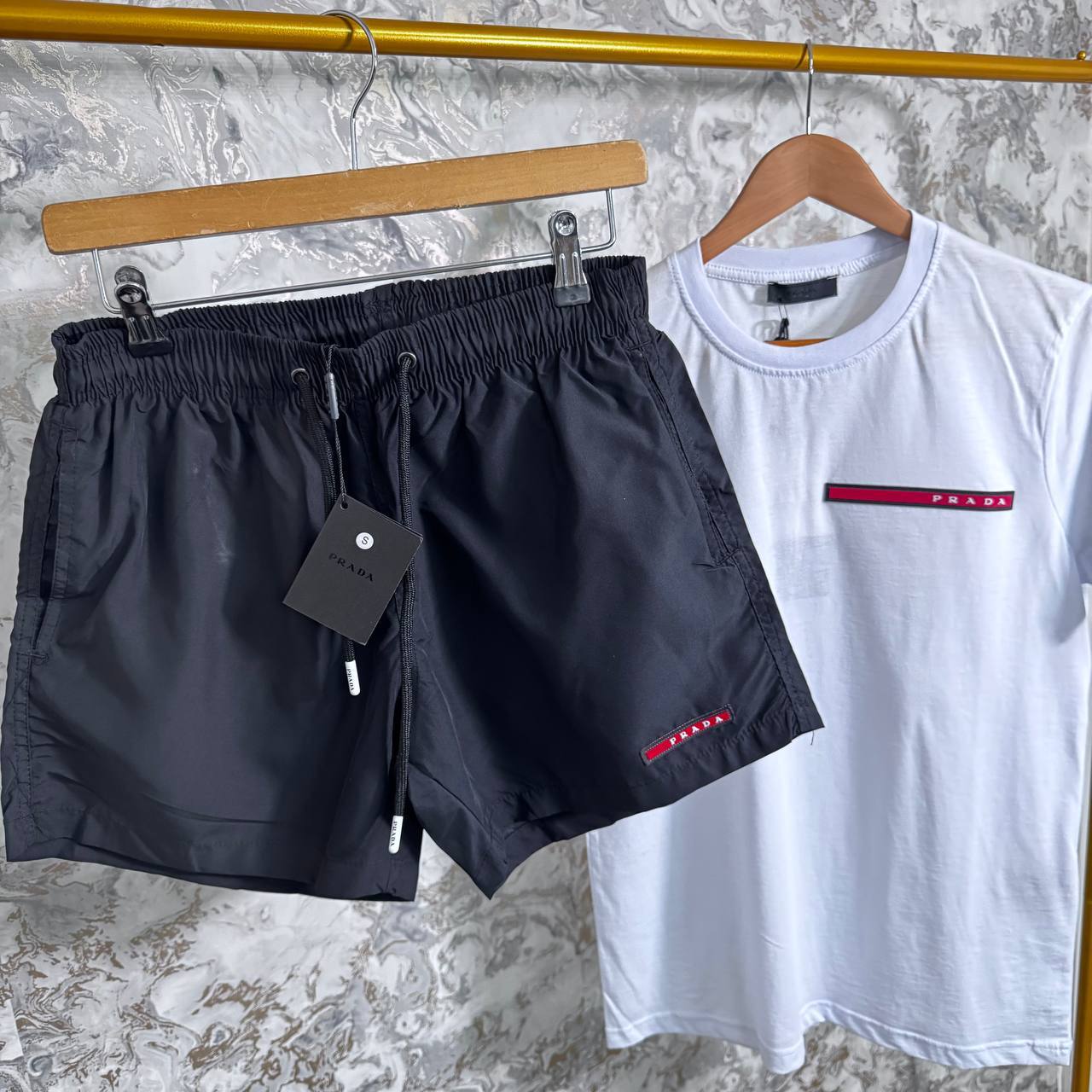 Prada Logo Short Sleeve T-Shirts & Shorts Set Mens Shorts Sleeves UK Reps AAA Quality