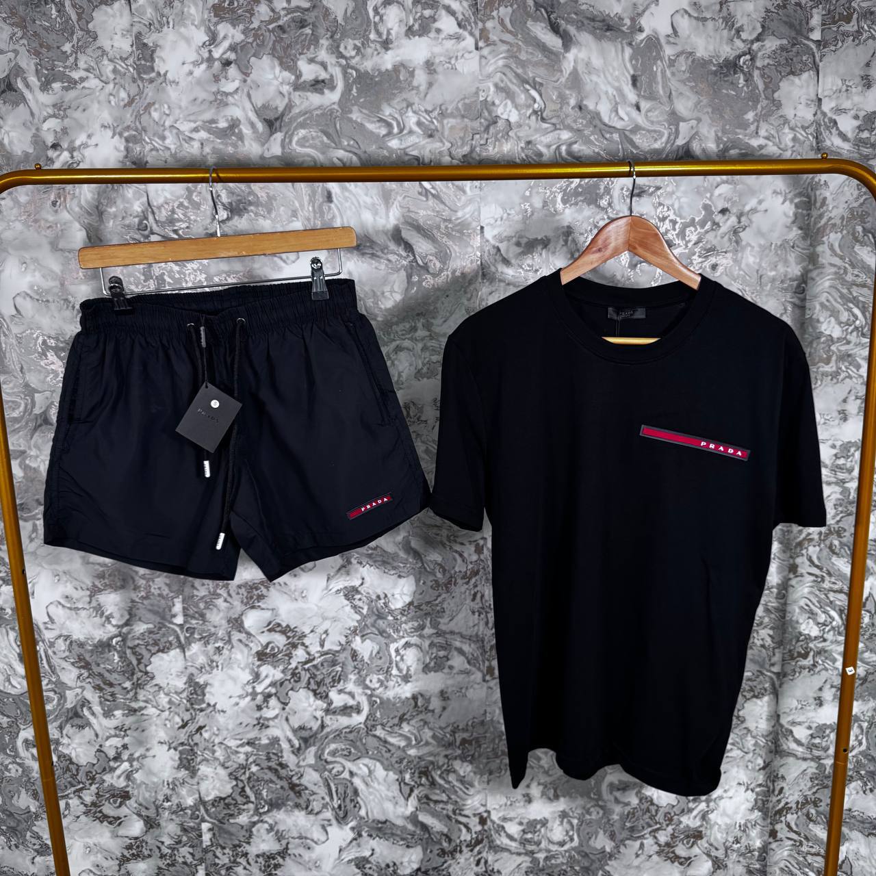 Prada Logo Short Sleeve T-Shirts & Shorts Set Mens Shorts Sleeves UK Reps AAA Quality