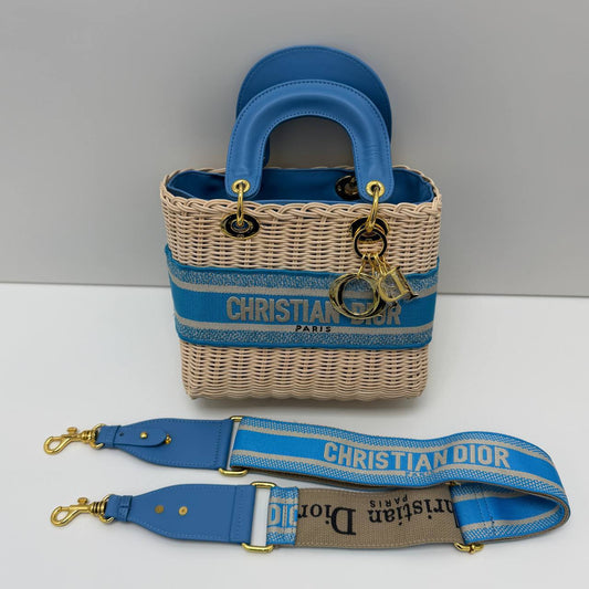 Christian Dior Natural Blue Beige Oblique Canvas 2 Way Handbag Womens Best Sale UK Reps AAA Quality