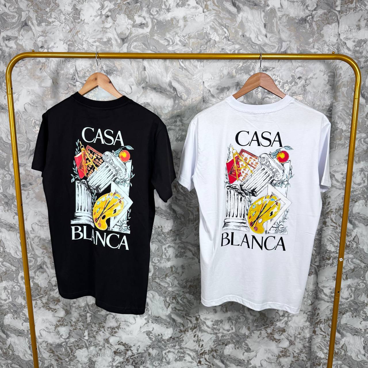 Casablanca L'Artiste Printed Crewneck T-Shirt Mens in 2 Colors Best Sale UK Reps AAA Quality