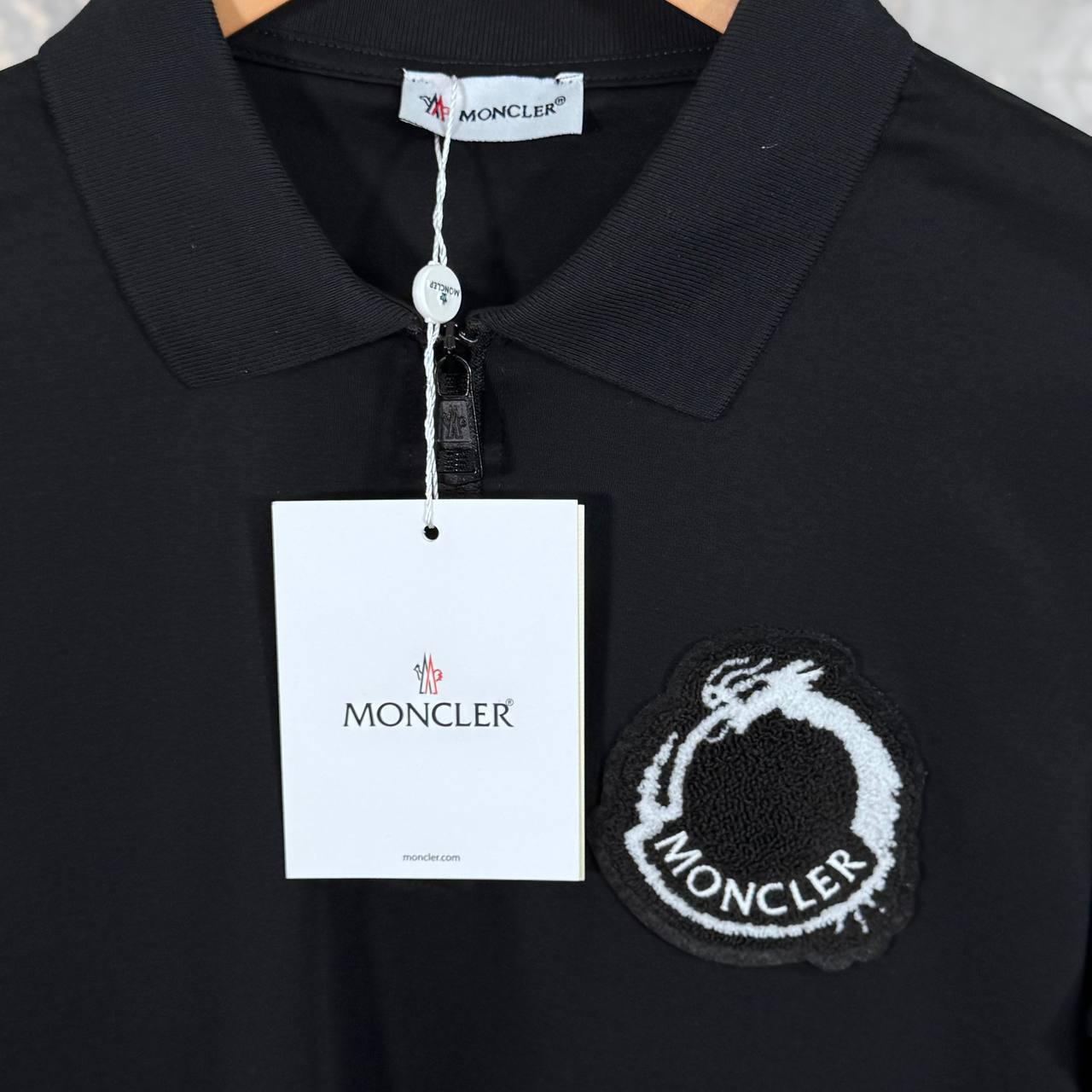 Moncler Embroidered Dragon Piquet Polo Shirt Mens in 2 Colors Best Sale UK Reps AAA Quality