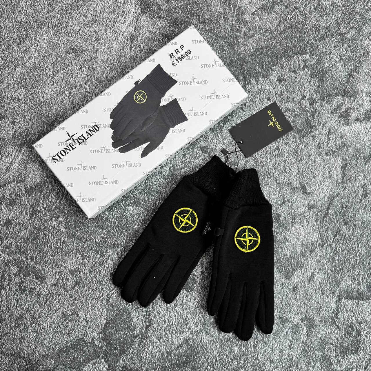 Stone Island Wool Logo Printed Mens Gloves in Black Color Best Sale UK Reps AAA Quality