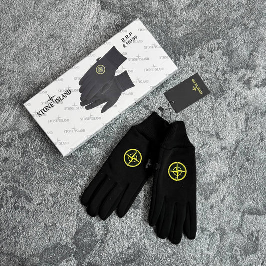 Stone Island Wool Logo Printed Mens Gloves in Black Color Best Sale UK Reps AAA Quality