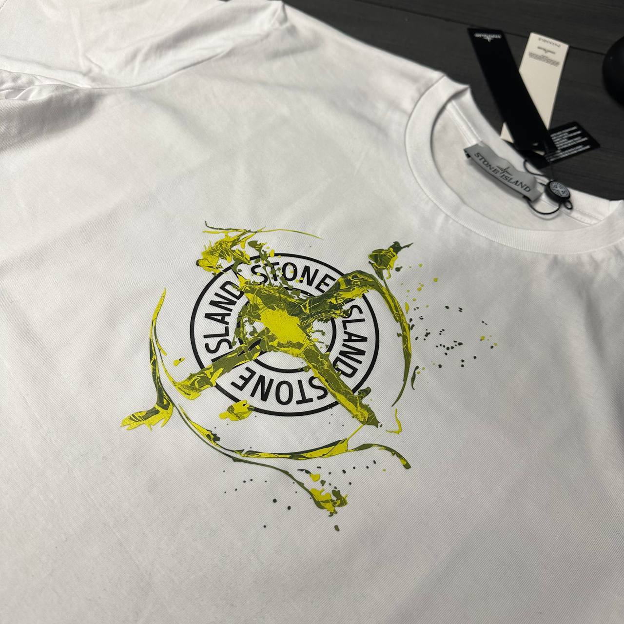 Stone Island Paint Splatter Compass Crewneck T-Shirts Mens in 2 Colors Best Sale UK Rep AAA Quality