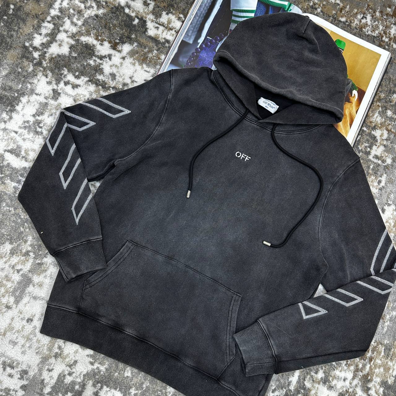 Off-White Scribble Diag-Print Cotton Hoodie Mens in Black Color Best Sale UK Reps AAA Quality