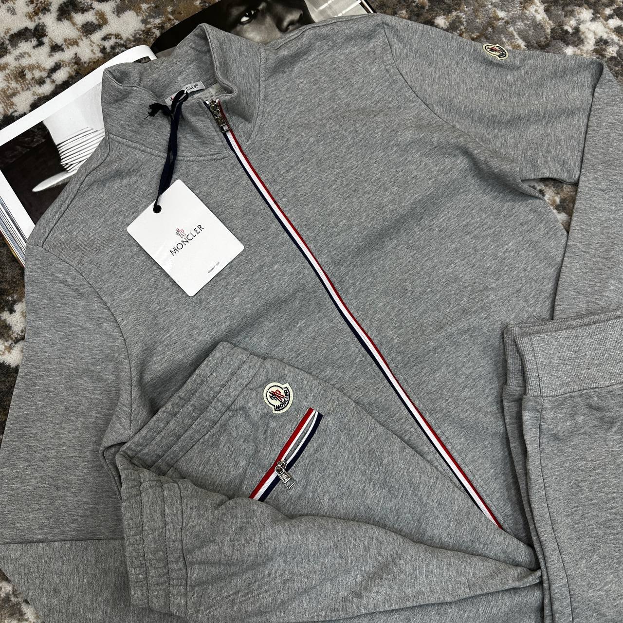 Moncler Tricolour-Trim Cotton Fashion Tracksuits Mens in 2 Colors UK Reps AAA Quality