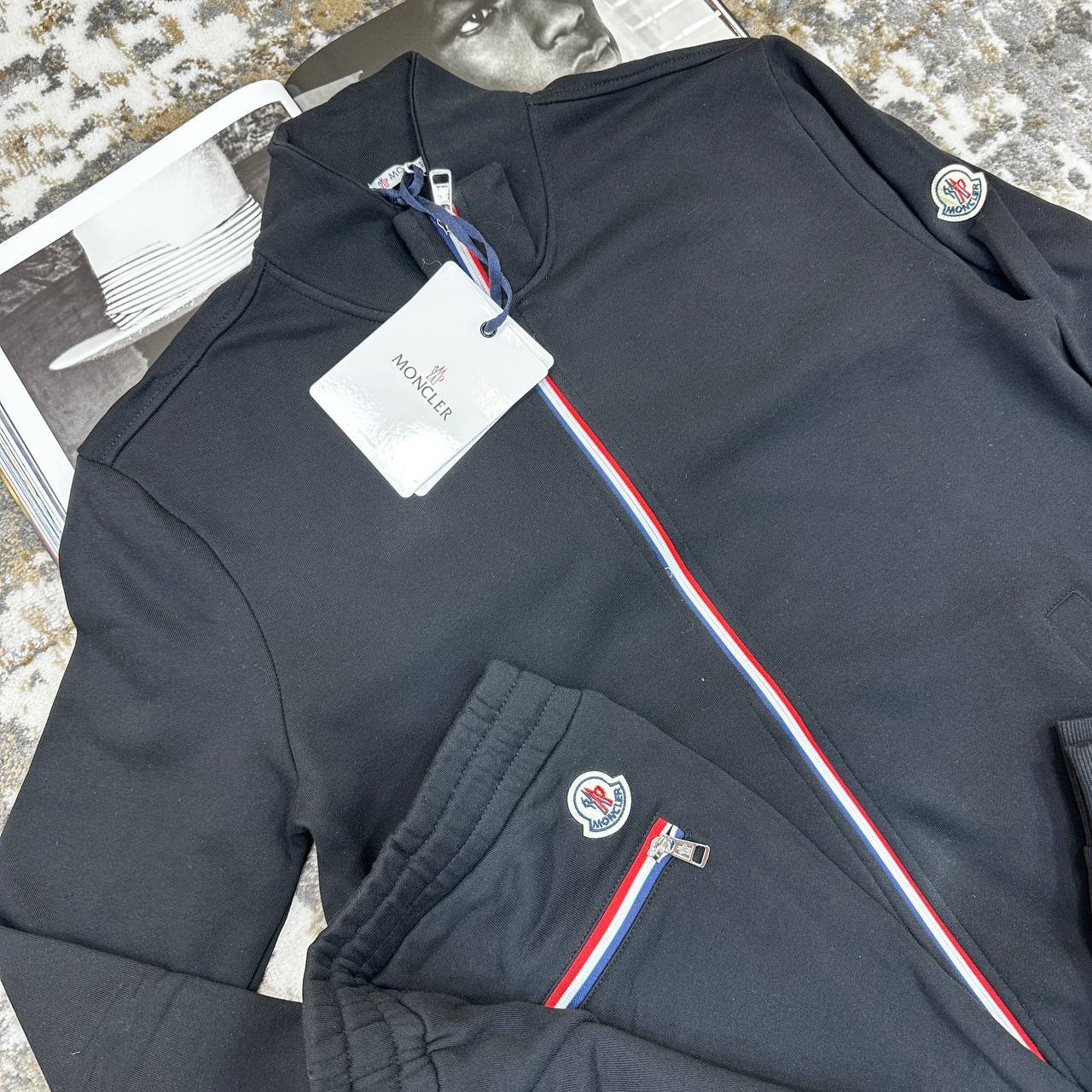 Moncler Tricolour-Trim Cotton Fashion Tracksuits Mens in 2 Colors UK Reps AAA Quality