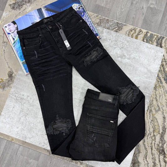Amiri Thrasher Embellish Distressed Skinny Jeans Patch Multiple Waist Sizes Mens in Black Color Best Sale UK Reps AAA Quality