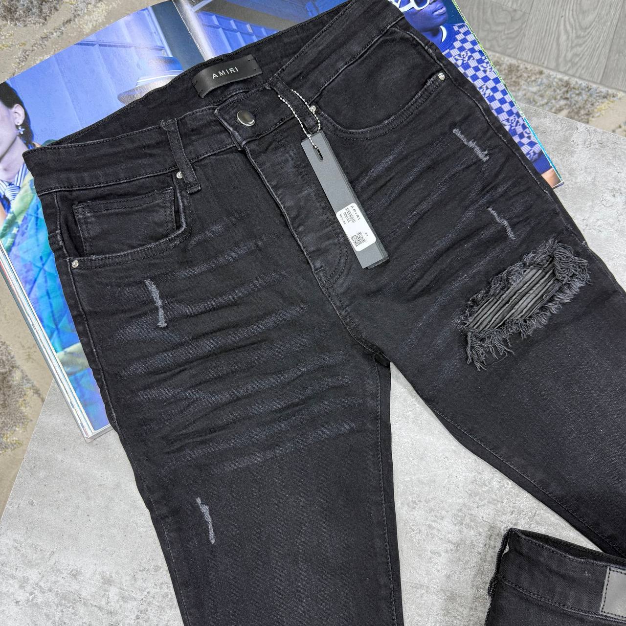 Amiri Thrasher Embellish Distressed Skinny Jeans Patch Multiple Waist Sizes Mens in Black Color Best Sale UK Reps AAA Quality