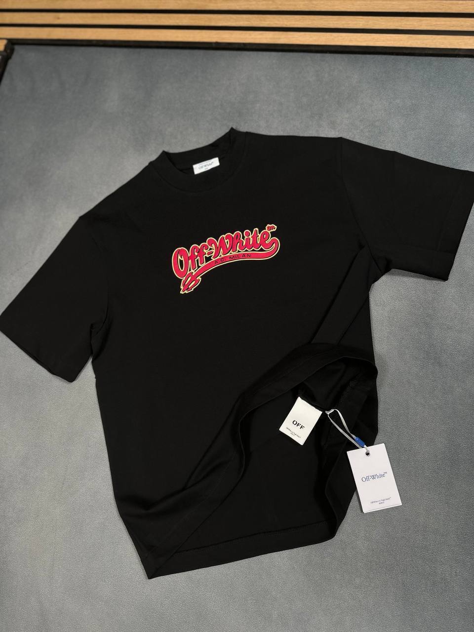 Off-White x AC Milan Graphic Logo Tee Round Neck Mens in 2 Colors Best Fakes UK Reps