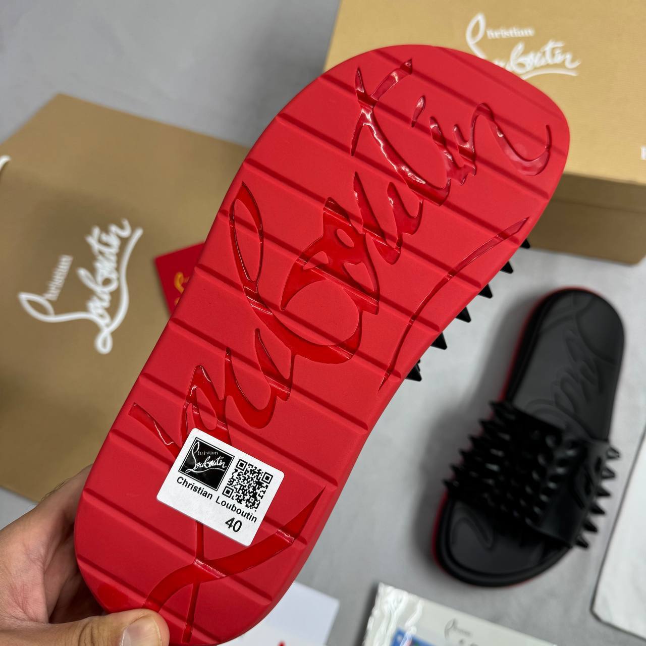 Christian Louboutin Take It Easy Rubber Black Sliders Men's UK Replica AAA Quality