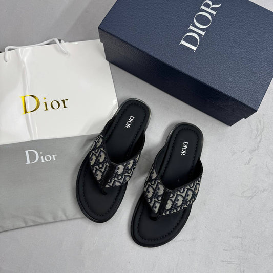 Christian Dior Alias Thong Oblique Black Mens Sliders UK Reps AAA Quality