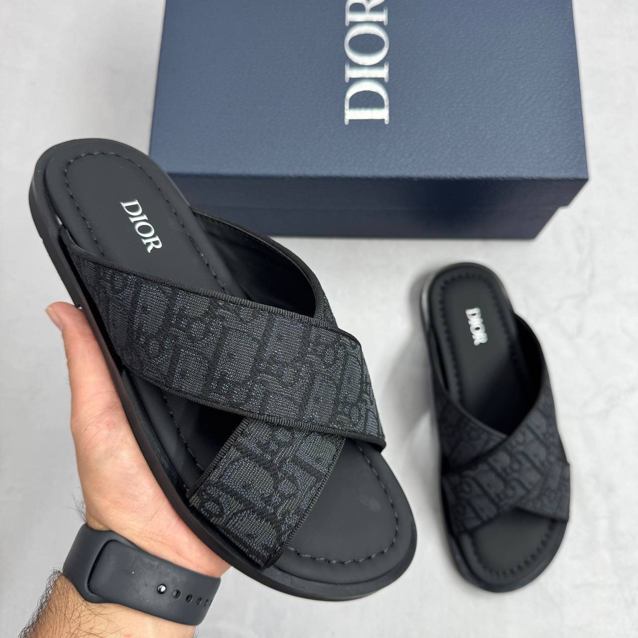 Christian Dior Alias Sandal Black Oblique Jacquard Mens Sliders UK Replica AAA Quality