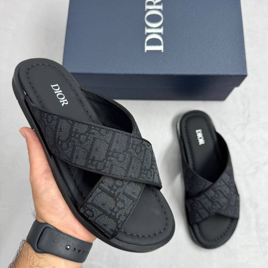 Christian Dior Alias Sandal Black Oblique Jacquard Mens Sliders UK Replica AAA Quality