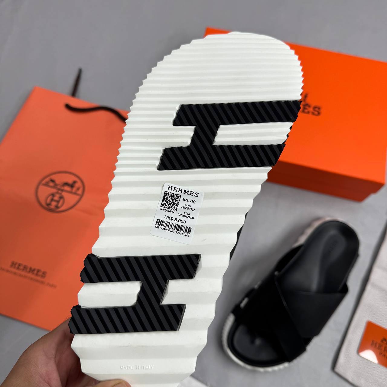 Hermes Infra Calfskin Sliders Black Mens Best Sale UK Reps