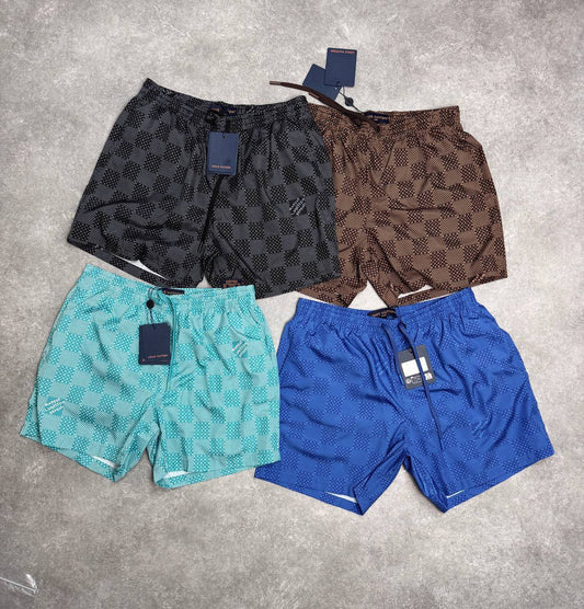 Louis Vuitton Damier Mens Swimming Checkboard Cord Loose Shorts Set Swim UK Reps AAA Quality