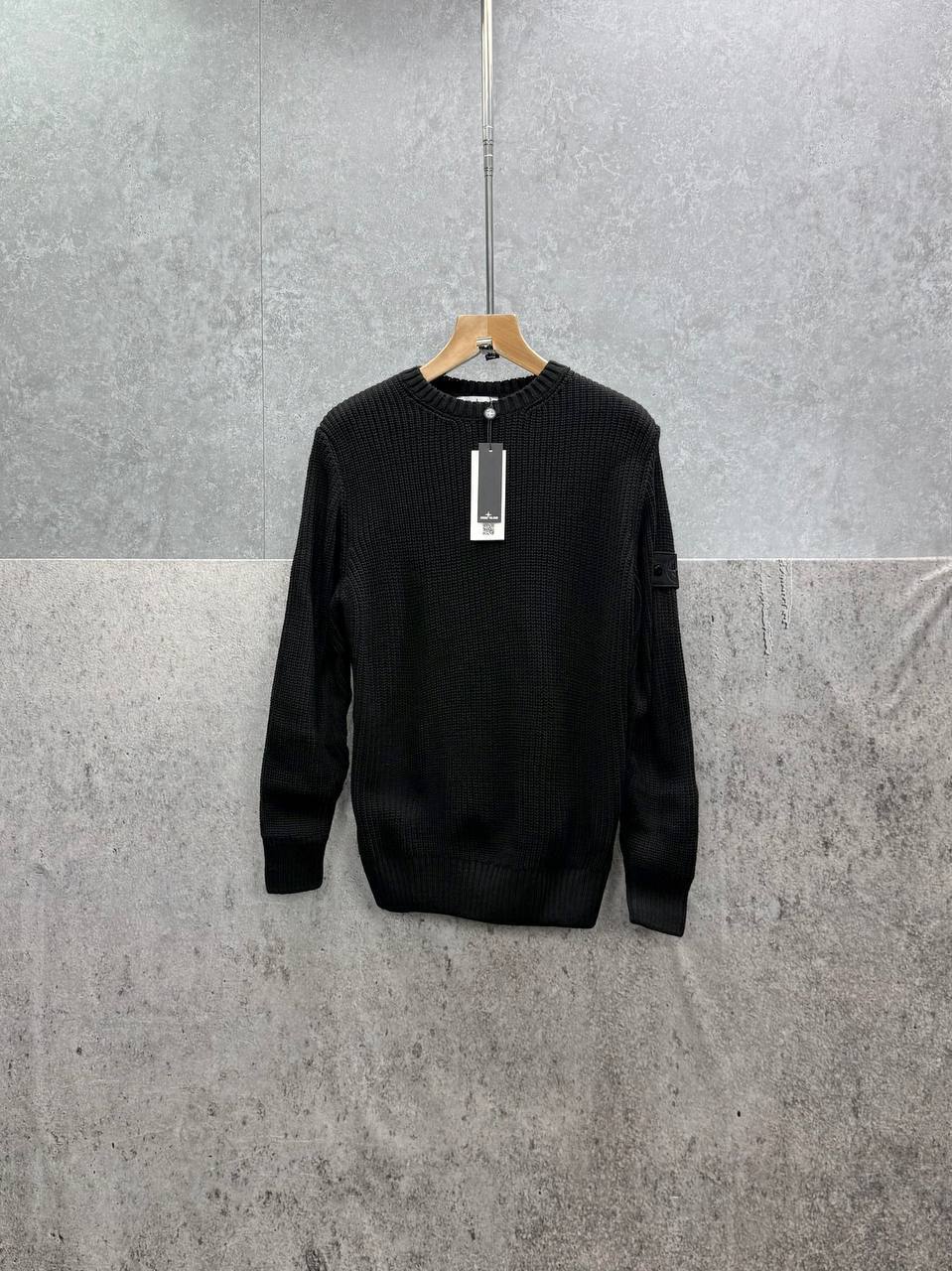 Stone Island Knit Compass Embossed Crewneck Black Logo Jumper Mens in Black Color Best Sale UK Reps AAA Quality
