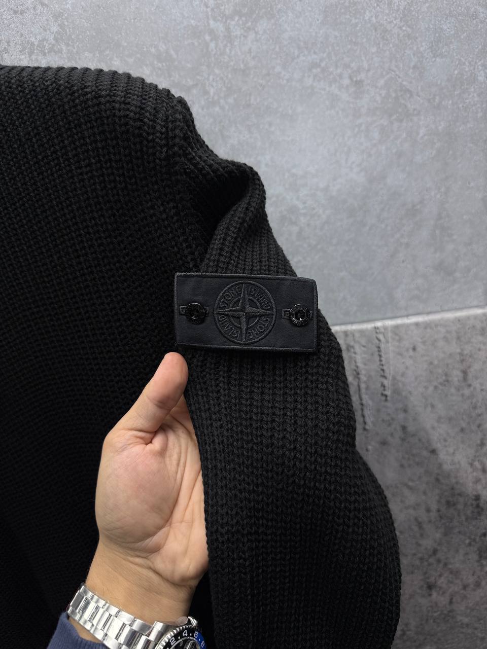 Stone Island Knit Compass Embossed Crewneck Black Logo Jumper Mens in Black Color Best Sale UK Reps AAA Quality
