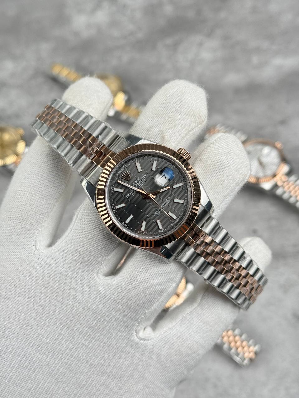 Rolex Datejust Rose Gold & Steel Jubilee Fluted Grey Dial Mens Watch Best Sale UK Reps AAA Quality