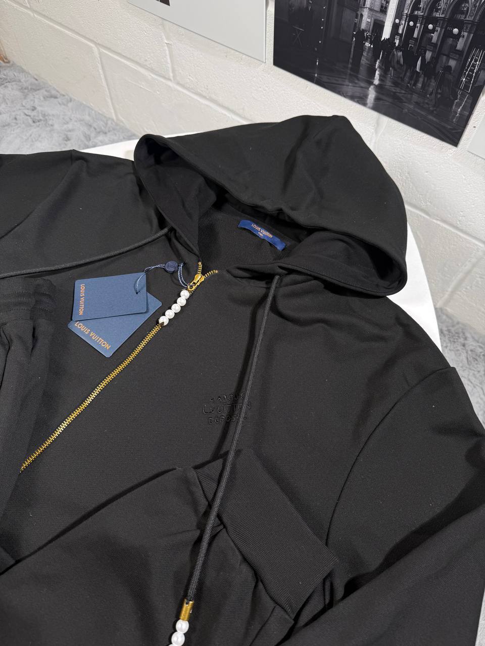 Louis Vuitton Crystal Embroidered Zipped Jersey Tracksuit Mens in Black Color Best Sale UK Reps AAA Quality