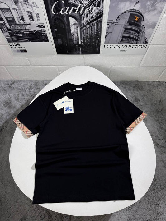 Burberry 'Ellison' Organic Cotton Check Sleeve Mens T-Shirt in 2 Colors Best Sale UK Reps AAA Quality