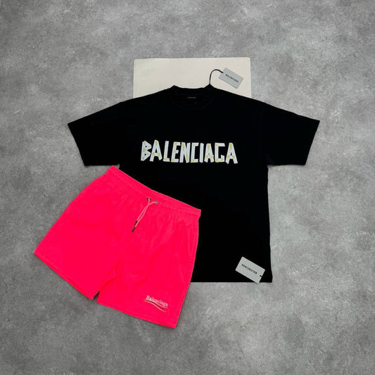 Balenciaga Tape-Logo Printed T-Shirts & Shorts Sets in Multiple Colors Mens UK Reps AAA Quality