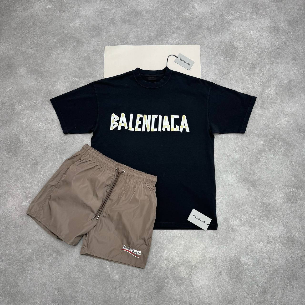 Balenciaga Tape-Logo Printed T-Shirts & Shorts Sets in Multiple Colors Mens UK Reps AAA Quality