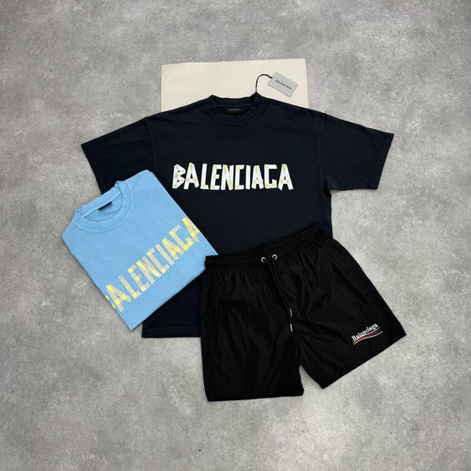 Balenciaga Tape-Logo Printed T-Shirts & Shorts Sets in Multiple Colors Mens UK Reps AAA Quality