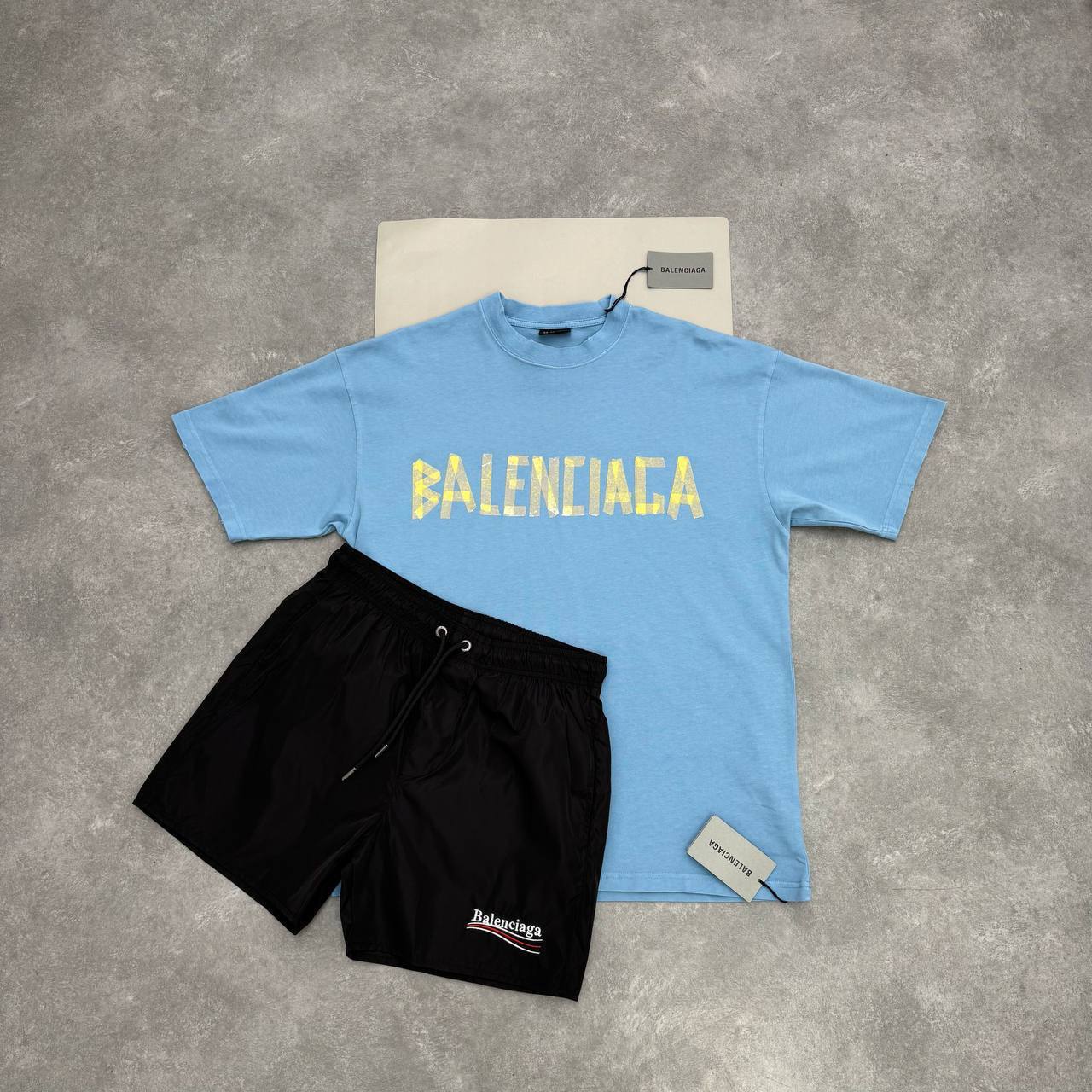 Balenciaga Tape-Logo Printed T-Shirts & Shorts Sets in Multiple Colors Mens UK Reps AAA Quality