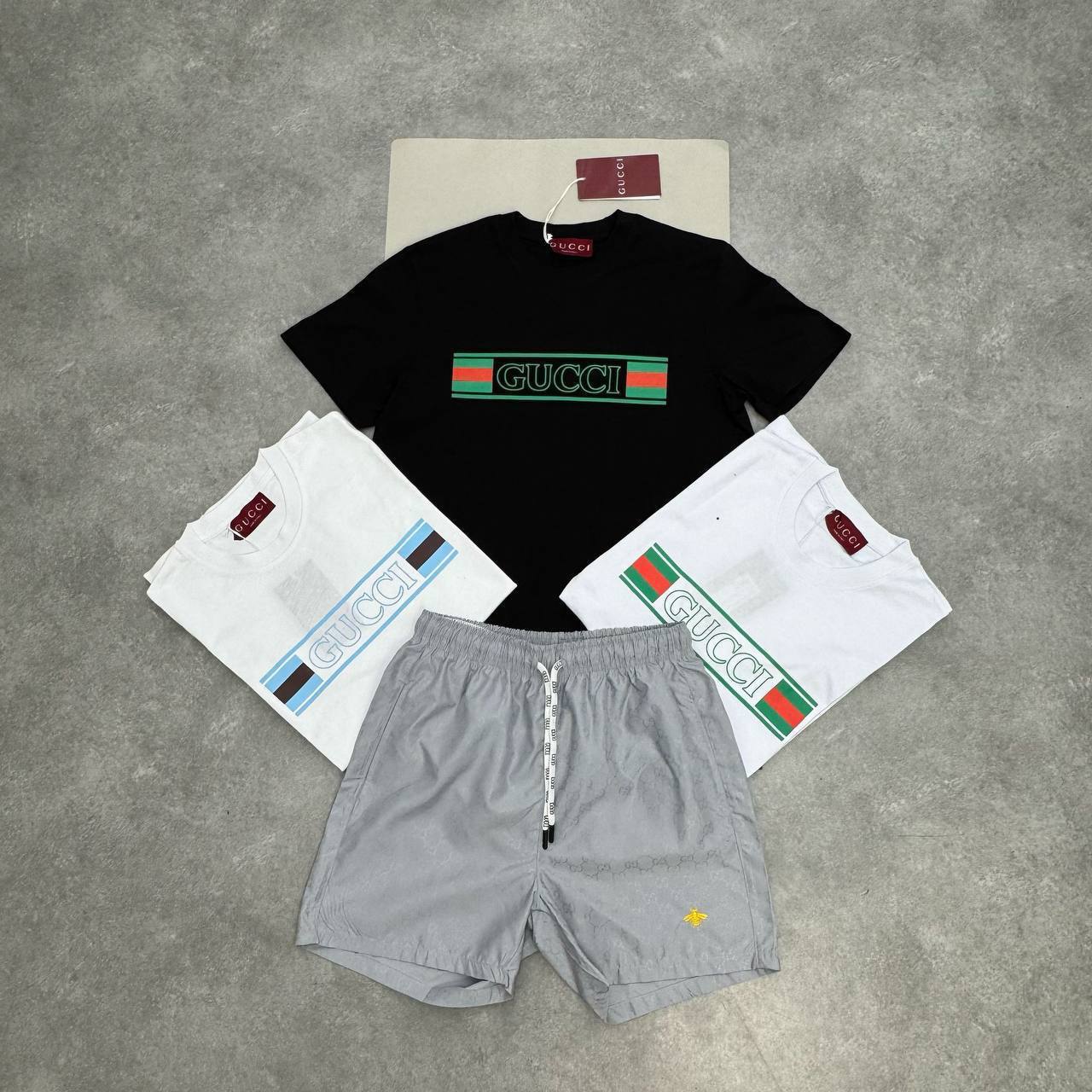 Gucci Cotton Striped Web Banner Logo T-Shirts & Shorts Sets for Mens with Logo Print Best Sale UK Replica
