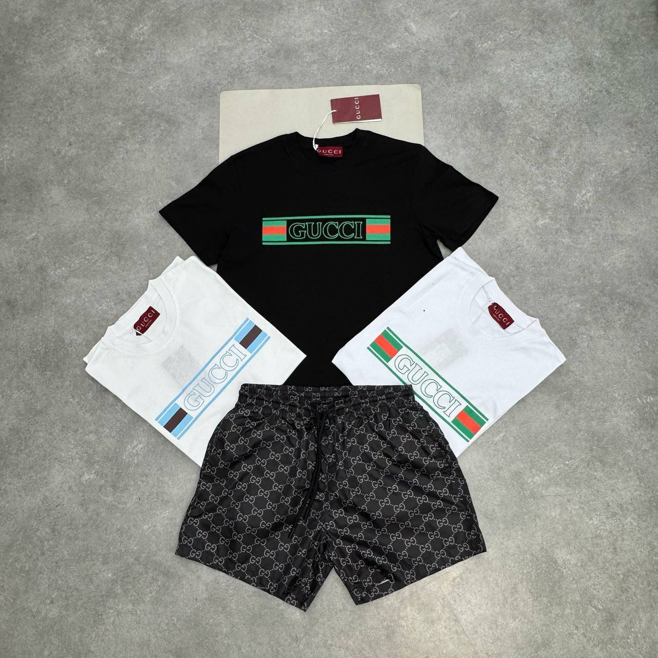 Gucci Cotton Striped Web Banner Logo T-Shirts & Shorts Sets for Mens with Logo Print Best Sale UK Replica