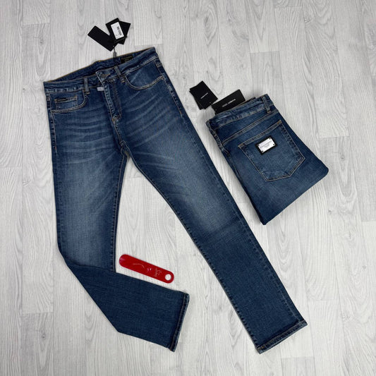 DOLCE & GABBANA Men's Slim High Stretch Jeans Navy Blue UK Reps AAA Quality