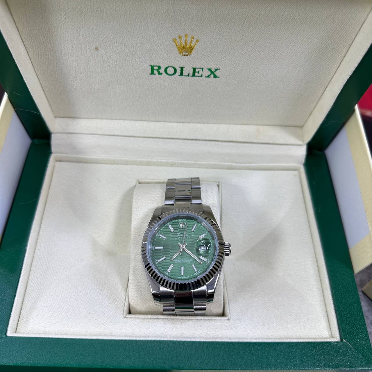 Rolex Datejust Custom Geometric Pattern Green Dial Mens Watch UK Reps AAA Quality